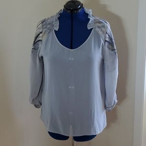 Anthropologie Sheer Blouse Embroidered Blouse L
